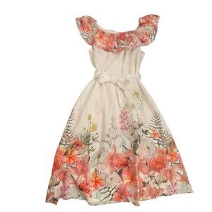 NWT Womens XL Linen Blend Midi Floral Dress Le Ragazze Made in Italy Resort Wear